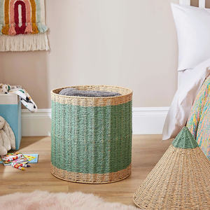 Panier à jouets en osier tissé à la main de grande capacité pour salle de jeux, panier à linge en rotin vert en forme de crayon - Product Image 5