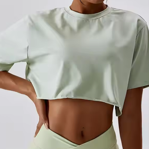 Camisetas recortadas informales para mujer Tela de punto de algodón suave Impresión digital disponible en colores personalizados al por mayor - Product Image 1