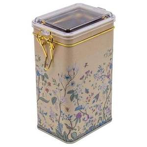 Boîte en métal rectangulaire jaune pastel 75x100x170mm Fermoir en fil métallique 1.1L Design floral et couvercle transparent Paniers élégants en métal - Product Image 3