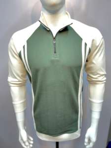 เสื้อสเวตเตอร์แบบสวมศีรษะแบบลำลองมีซิปครึ่งสีผ้าเดนิมผ้าถักเสื้อยืดสองสีทำจากโพลีเอสเตอร์/ ผ้าฝ้าย - Product Image 2