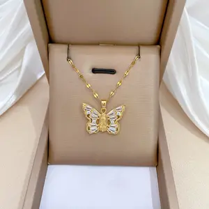 SMing Venta caliente 18K Chapado en oro Collar de mariposa Collar de circón de acero inoxidable Colgante de mariposa de moda