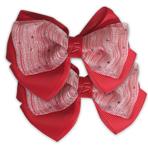 Doppio Fiocco per Capelli con Spilla, Accessori per Acconciature, Pizzo Trasparente Decorato con Glitter, Coppia di Pezzi Eleganti - Product Image 4