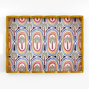 Producto caliente Bandejas de laca rectangular Bandeja decorativa de laca con patrón de árbol de coco, Bandejas de servir de Viettimecraft al por mayor - Product Image 2