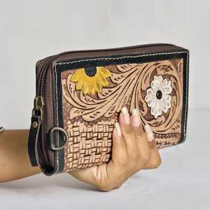 Cartera Corta de Cuero Genuino con Cierre de Cremallera, Diseño Floral, Gran Capacidad, Portátil, Multifuncional, Unisex, Estilo Minimalista, para Uso Diario - Product Image 2