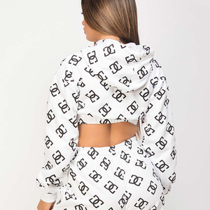 Sudadera con capucha recortada blanca personalizada para mujer, sudaderas con capucha antiarrugas y transpirables para mujer, sudadera con cremallera para gimnasio y entrenamiento para mujer - Product Image 1