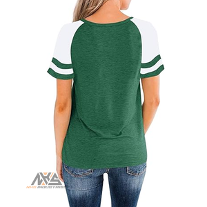 เสื้อทูนิคนิตติ้งคุณภาพพรีเมียมสำหรับผู้หญิง เสื้อยืดลำลองคอกลมสำหรับออกกำลังกายในฤดูร้อน ลายพิมพ์บล็อกสี ทรงปกติ ระบายอากาศได้ดี - Product Image 2