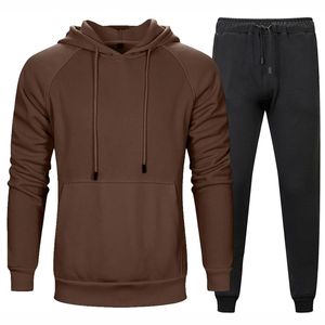 Ensemble de survêtements d'hiver deux pièces pour hommes de marque personnalisée couleur unie 100% coton coupe-vent grande taille survêtement à capuche avec col - Product Image 1