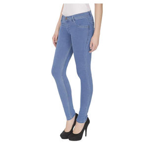 Pantalones de mezclilla ajustados de cintura alta para mujer de talla grande de alta calidad Suavizante de algodón transpirable Lavado Patrón sólido Color Pierna ancha - Product Image 5