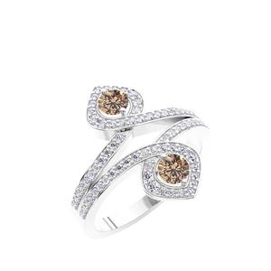 Unique blanc et marron diamant fiançailles éternité or blanc luxe ouverture anneaux femmes réglable solide anneau cadeau pour elle - Product Image 2
