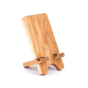 Soporte para Teléfono de Madera de Roble con Respaldo, 16 cm, Acabado con Aceite Vegetal, Soporte de Escritorio de Dos Piezas, Venta al Por Mayor, con Logotipo - Product Image 3