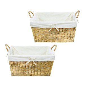Panier de rangement en jacinthe d'eau en bambou fait à la main de qualité supérieure avec doublure amovible en coton parfait pour le rangement et la décoration - Product Image 1