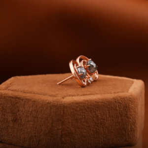 Boucles d'oreilles en diamant naturel Spiral Stud Salt N Pepper Boucles d'oreilles en or rose 14 carats pour femmes - Product Image 4