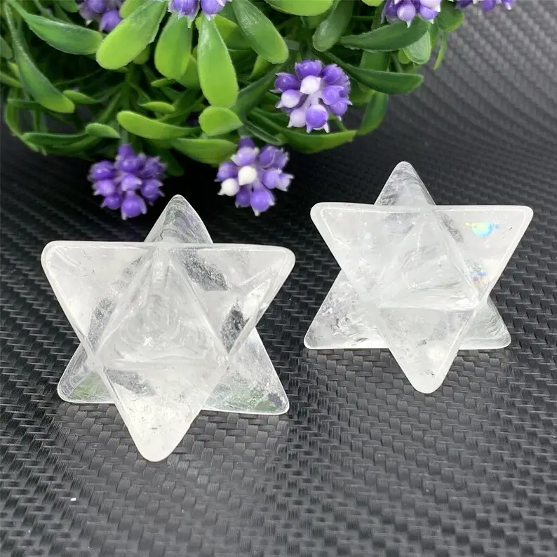 Natural big size clear rock quartz crystal Merkaba star carving gift souvenir