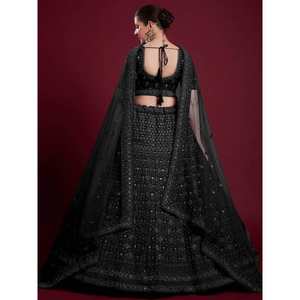 Precioso Lehenga Choli Negro de Georgette para Recepción con Bordado para Vestimenta de Boda - Product Image 5