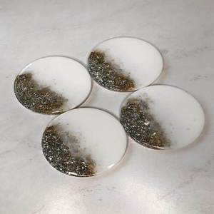 Handmade Wooden Coasters with Crystal Glitter Accents Epoxy Mats Modern Style Durable for Home Kitchen Living Room <b>Gift</b> Sets - Product Image 5