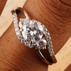 2.00 TCW ronde coupe torsadée Moissanite bague de fiançailles pour les femmes 925 argent Sterling plaqué or bijoux anniversaire cadeau elle - Product Image 2