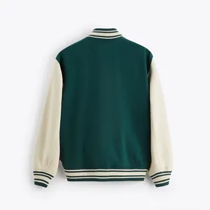 Chaqueta Varsity Verde para Hombre, Color Sólido, Cierre de Botones, Cuello Camisero, Corte Regular, Estilo Casual Preppy, Ropa de Otoño - Product Image 2