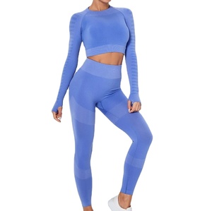 Wholesale Customizable High Waist Lift Hip Fitness Yoga Sets for Women Breathable Stretch <b>Back</b> Tight Yoga Suit Solid Belt - Product Image 1