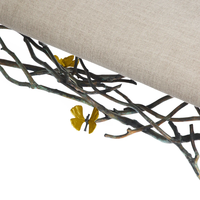 Banc de luxe en forme de papillon Ginkgo, base en métal artistique, rembourré avec un motif botanique, écologique, longueur de 120 cm pour une utilisation au bureau