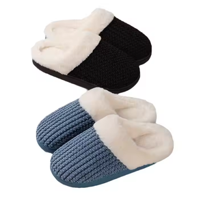 Chaussons d'intérieur décontractés pour femmes, en coton chaud, avec dessus en cuir de vache, chaussures élégantes pour la marche en hiver - Product Image 2