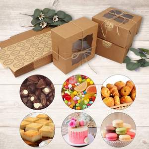 Boîtes à gâteaux rigides TRIHO TRb-1013 brunes avec fenêtre, en matériaux recyclés, taille personnalisée pour boulangerie et emballage cadeau de biscuits, gaufrage - Product Image 2