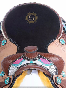 อานม้าหนังแท้คุณภาพพรีเมียม น้ำหนักเบา ผลิตด้วยมือ สำหรับการแข่งขันแบบเวสเทิร์น บาร์เรลเรซซิ่ง โรดีโอ ให้ความสบายในการขี่ม้าโชว์ - Product Image 4