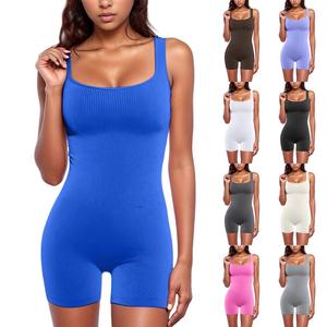 Débardeur sans manches pour femmes combinaison filetée col carré hanche ascenseur mince Sexy Shorts combinaison 2025 - Product Image 1