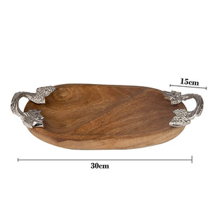 Plateau à fromage rond en bois avec poignée en feuille d'argent, pour le marché des restaurants, pour les mariages, vente en gros, qualité à l'exportation, fabriqué en inde - Product Image 5