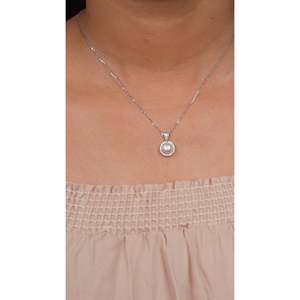 SHREYA DIAM Classic 925 <b>Silver</b> Freshwater <b>Pearl</b> Pendant <b>Necklace</b> Diamond Halo Snake Chain Romantic Style for Women Wedding - Product Image 2