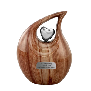 Urne en forme de larme avec finition en bois - Urne funéraire en métal massif - Design unique pour les cendres humaines - Product Image 3
