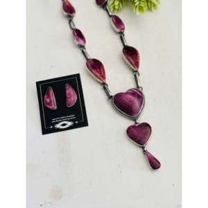 Conjunto de Collar Lariat de Plata de Ley y Ostra Espinosa Morada Ross Steven con Corazón, Ideal para Bodas y Regalos, con la Concha como Piedra Principal - Product Image 3