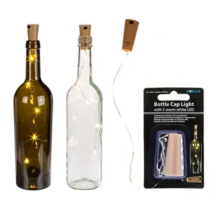 Lot de 2 guirlandes lumineuses à 5 LED chacune, blanc chaud, pour usage intérieur, IP65, bouchon de bouteille, pour décorations de la Saint-Valentin, Noël, Halloween - Product Image 1