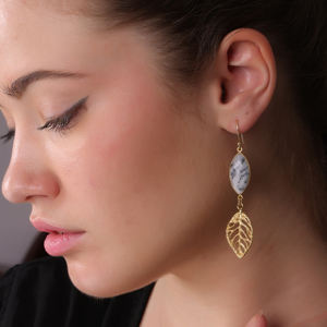 Dua Dendrite <b>Opal</b> Marquise Drop <b>Earrings</b> Handmade Brass 18K Gold Plated Trendy Wedding Elegant Jewelry for Women - Product Image 6