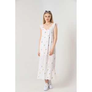 Vestido Midi Amarillo con Bordado Floral y Cuello en V para Mujer, Estilo Elegante de Verano, Ropa al Por Mayor - Product Image 1