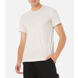 T-shirt à moitié blanc pour homme 100% coton tissu peigné ample col rond séchage rapide respirant personnalisable T-shirt de fitness décontracté - Product Image 1