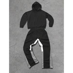 100% Premium coton polaire survêtement unisexe survêtements Baggy blanc sweat à capuche lourd et pantalons de survêtement évasés ensembles de survêtement - Product Image 2