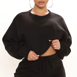 Sudadera Sexy personalizada para mujer, Top corto de alta calidad 100% de algodón orgánico, sudadera en blanco con cuello redondo y hombros caídos para mujer - Product Image 3