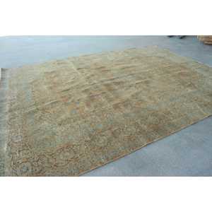 10.2x13.6 ft Vintage Oversize Rug, <b>Brown</b> Blue Turkish Animal Print <b>Wool</b> Rug - Product Image 4