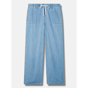 กางเกงยีนส์ขาสั้นเอวสูงสำหรับผู้หญิงกางเกงยีนส์ระบายอากาศได้ดีสีฟ้าทรงหลวมเชือกรูดแฟชั่นผู้หญิงเอวสูงสไตล์ใหม่ - Product Image 5