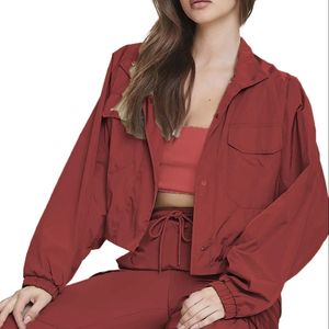 Conjunto Deportivo Informal Ligero de Secado Rápido para Temporada, Chaqueta Cortavientos de Nailon y Poliéster, Top Corto para Correr, Conjunto de Dos Piezas con Pantalones para Mujer - Product Image 3