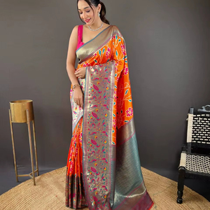 Hermoso diseñador Patola Nuevos conceptos de tejido de Sari largo con diseño de borde de tejido de contraste Saree para ropa de boda india - Product Image 1