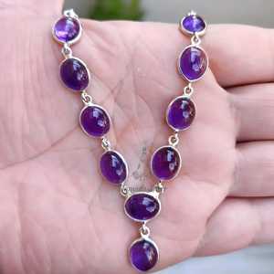 Collier élégant en argent sterling 925 avec pierre précieuse améthyste ovale violette naturelle, fait main, pierre de naissance de février, bijoux en cristal - Product Image 3