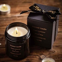 Bougies parfumées de cire de luxe de couleur noire dans les bougies aromatiques de pot en verre