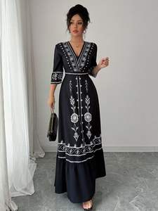 Incredibly Soft 100% Cotton <b>Linen</b> Maxi <b>Dress</b> for <b>Women</b> Embroidered Lady <b>Dress</b> with Natural Waistline Casual Woven Washable <b>Dress</b> - Product Image 5