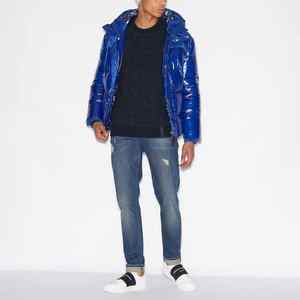 Doudoune pour homme en polyester avec logo personnalisé Doudoune imperméable pour extérieur Blouson rembourré bleu foncé brillant pour homme - Product Image 4