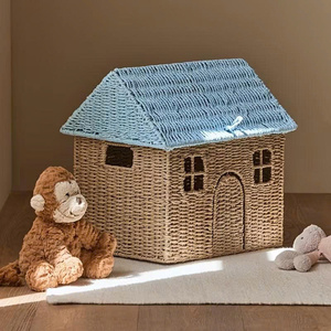 Cute Woven Toy Storage Basket Paper House Shape <b>Laundry</b> <b>Hamper</b> Kid Room Organizer Storage Bin For Clothes In Kid Room Nursery - Product Image 1