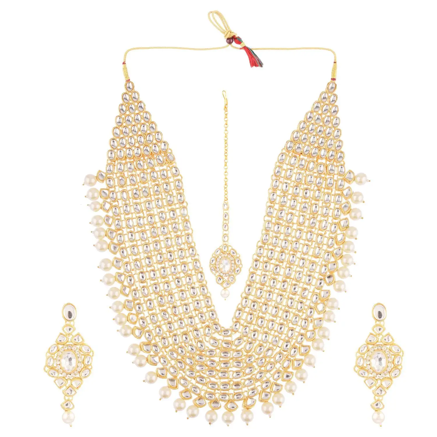 Collier de mariée en cristal plaqué or Kundan, ensemble de bijoux, fabricants de bijoux de mariage indiens, blanc