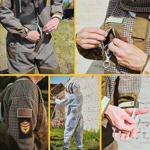 Combinaison d'apiculture Sting Stopper, vêtement d'apiculteur ventilé à trois couches en vert olive avec voile amovible, vêtement pour hommes et femmes - Product Image 5