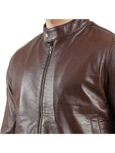 Blouson en cuir Cafe Racer marron châtain |   Veste d'hiver pour homme sur mesure de haute qualité, taille plus, double boutonnage, vente en gros - Product Image 4