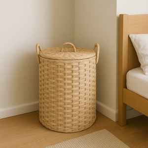 Paniers de rangement ronds en rotin tissés à la main avec poignées durables et polyvalents pour la décoration intérieure Rangement des vêtements de blanchisserie - Product Image 3